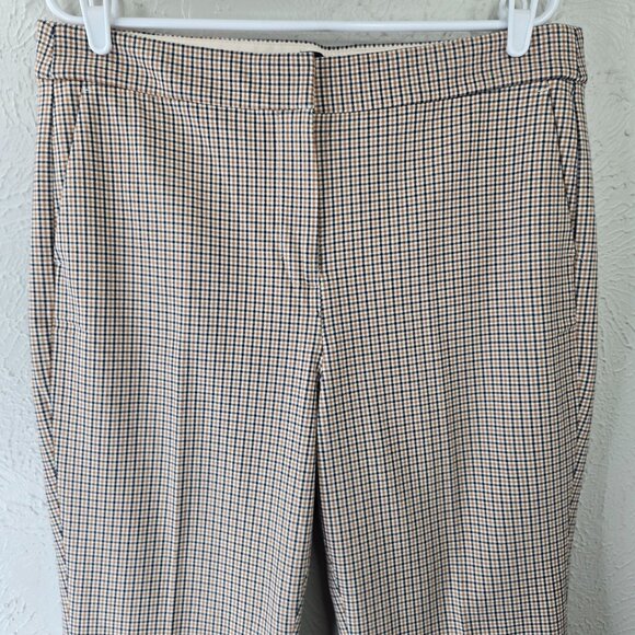 J Cew Crop Flare Pants 14 Tan Gingham Plaid Heritage Career Dress Preppy Trouser - Picture 3 of 14
